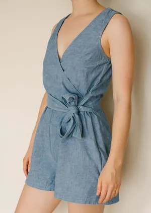 100% Cotton LOFT Denim Blue Romper Shorts thumbnail 1