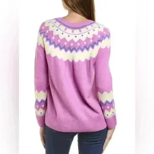 Vince Camuto Pink Fair Isle‎ Sweater Small Classic Oversized Stretch Ski Snow thumbnail 2