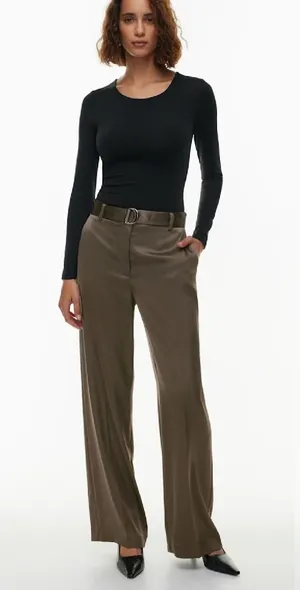 Babaton Aritzia Becket Satin Wide Leg Trouser Pants Soot Brown Women’s size 10 thumbnail 1