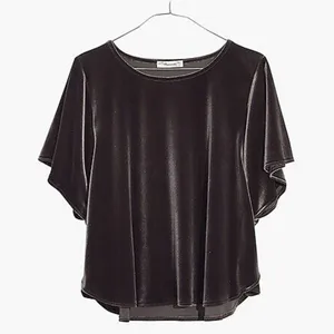 Madewell Size XS Velvet Butterfly Top Short Flutter Sleeve Brown Blouse Women's thumbnail 2