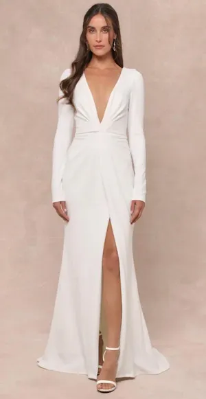 Lulus New Stunning Romance White Long Sleeve Mermaid Maxi Dress Size Small thumbnail 1