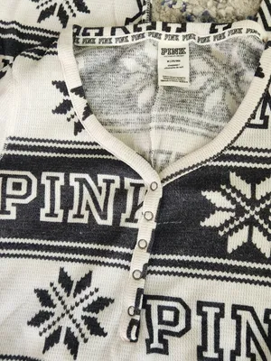 Victoria's Secret Pink Thermal Onesie Snowflake Pajamas Size M thumbnail 3