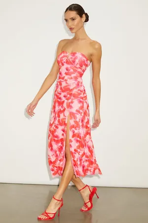 New Lulus Chania Pink Multi Abstract Strapless Midi Dess Size Small MSRP $59 thumbnail 3