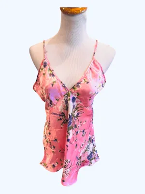 Floral Nightgown Chemise Pink Purple Satin XL thumbnail 2