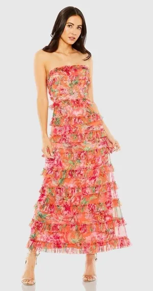 Mac Duggal 8137 Multicolor Strapless Floral Micro Ruffle Dress thumbnail 1