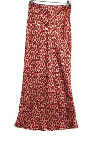 Topshop Womens Maxi Skirt SIze‎ 2 Red Floral Print Long Satin Full Length thumbnail 4