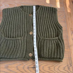Olive Green Gold Button Sweater Vest thumbnail 4
