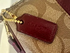 COACH Corner Zip Wristlet in Signature Khaki PVC and Sherry Leather RARE Color thumbnail 5