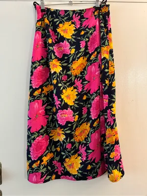 Lulus Playful Elegance Navy and Pink Floral Print High-Rise Midi Skirt Medium thumbnail 4