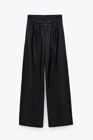 ZARA Black Faux Leather Wide Leg Pants Trousers thumbnail 10