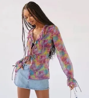 Urban Outfitters size med purple feather quirky abstract open front cardi thumbnail 1