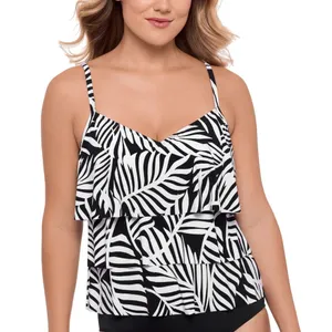 Swim Solutions V-Neck Tiered Tankini Swim Top Leafing Matter Black White 10 thumbnail 6