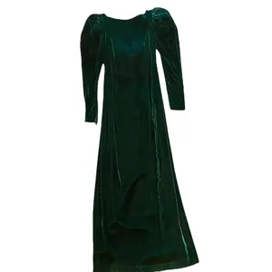 Vintage Forest Green Velvet Rhinestone Backless Bow dress Gown 40s black Tie thumbnail 8