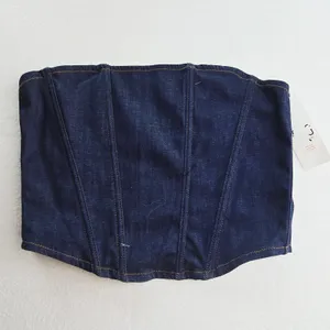 BDG Urban Outfitters NWT Denim Corset Tube Top Indigo‎ Blue Strapless Hook Eye L thumbnail 3