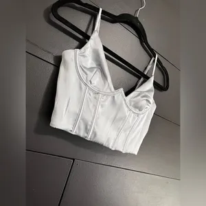 WHITE FOX Silver Corset Crop Tank Top Women’s Sz Small EUC thumbnail 2
