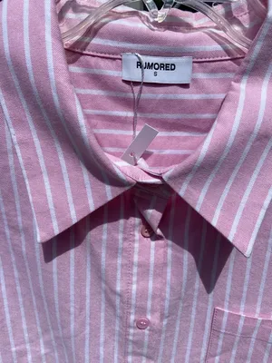 NWT Rumored Pink White Stripes Button Down Long Sleeve Cotton Shirt Size Small thumbnail 2