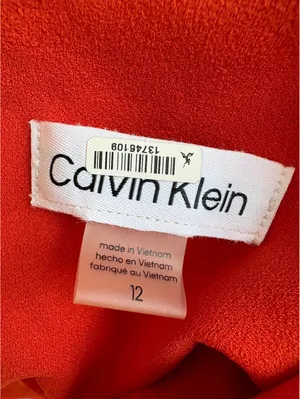 Calvin Klein Women's Orange Dress with Puff Sleeves and Back Zipper thumbnail 6