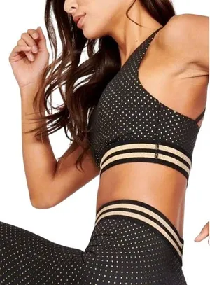 Allfenix Black and Gold Polka Dot Sports Racerback Bra Small thumbnail 1
