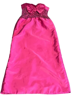 Vintage 1980'S Hot Pink Mike Benet Strapless Satin & Rhinestone Formal Dress (Xs thumbnail 12
