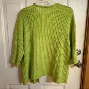 Chico's Green Cardigan with Ribbed Texture and Three-Quarter Sleeves thumbnail 4