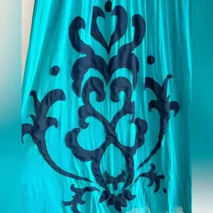 Miss Sixty Teal and Navy Blue Silk Gown Maxi Floral Dress, Size 4 thumbnail 5