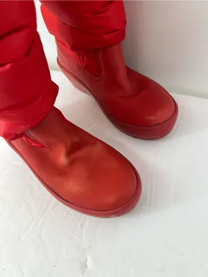 Tory Burch Red Quilted Wedge Winter Boots with Gold Logo thumbnail 2