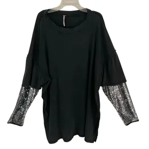 Free People Nellie Sequin Twofer‎ top Womens M black and silver oversized Grunge thumbnail 4