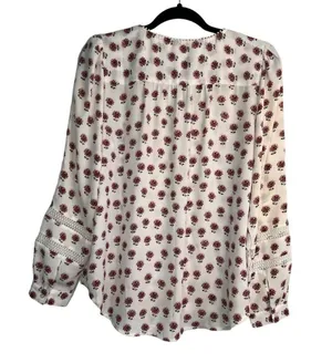 LOFT Floral Eyelet Blouse White M thumbnail 9