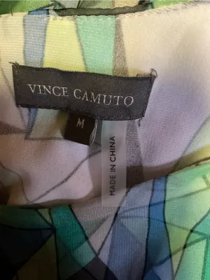 Vince Camuto Geometric Sleeveless Tunic Blouse Medium Blue Green Abstract Top thumbnail 2