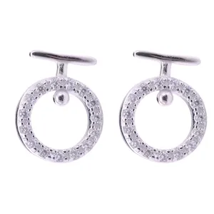 Circle‎ CZ Stud Earrings | White Gold Plated Silver thumbnail 6