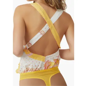 Free People Sweet Thing Mixed Print Cotton Bodysuit - Marigold Combo Size M thumbnail 2