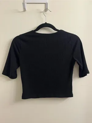 Reformation Janine Black Ribbed Tee Size Small thumbnail 6