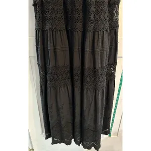Anthropologie Love The Label Black Flocked Lace Crochet Tiered Cotton Maxi Sz XS thumbnail 5