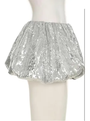 NEW Bubble Mini Skirt Sequin Sparkly High Elastic Waisted Puffy Balloon Short S thumbnail 3
