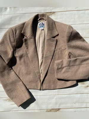 Future Collective tan wool plaid cropped blazer equestrian preppy fall jacket M Size M thumbnail 7