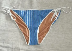 J. Crew String‎ hipster bikini bottom in stripe blue white size Large thumbnail 1
