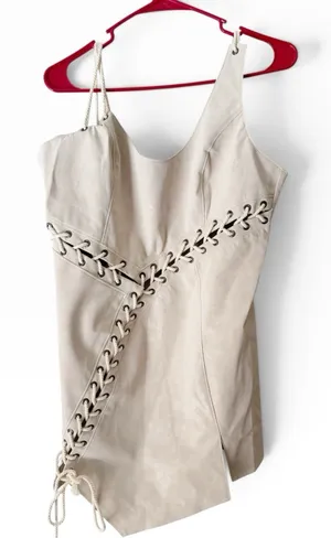 NWD Dolls Kill Darker Wavs Vegan Leather Patchwork Lace Up Mini Dress Size XL thumbnail 1