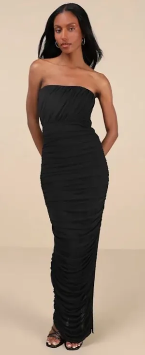 Lulu's Black Ruched Strapless Maxi Dress thumbnail 1