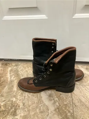 Laredo Women's Black Brown Leather Lace-Up Kiltie Fringe Roper Boots Size 7 thumbnail 4
