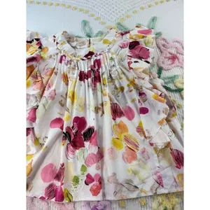 FAIRHOPE White Floral Ruffle Sleeve Pintuck Neck Blouse Women's‎ Medium thumbnail 12