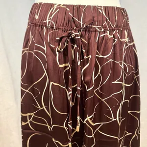 Adrianna Papell copper mocha & white abstract satin wide leg pants medium NWT thumbnail 2