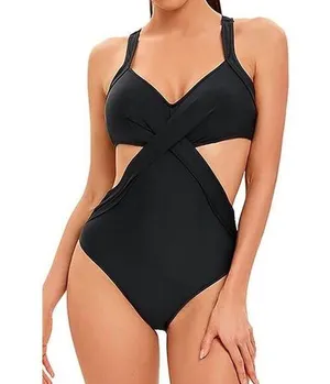 Women's Black One Piece Swimsuit With Cutouts Size Large NEW thumbnail 1