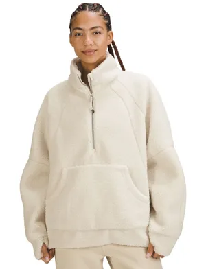 Lululemon Scuba Oversize Half Zip Sherpa Sweatshirt M/L Ivory Fleece Funnel Neck thumbnail 1