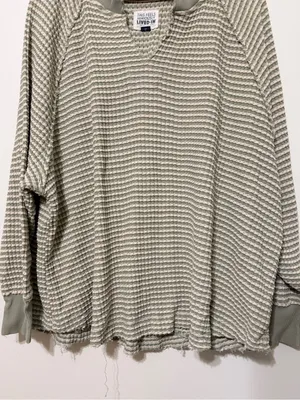 American Eagle AE Big Hug Notch Neck Waffle Sweatshirt Size Large Green thumbnail 5