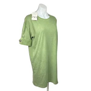Zara NWT Green Cotton Cuffed Short Sleeve Crew Oversized T-Shirt Midi Dress Sz S thumbnail 2