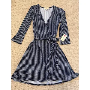 Navy White Striped Wrap‎ Dress Small NWT Office Work thumbnail 2