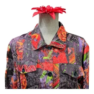 Chico's Jacket Shirt Shacket Women's Size 1 Medium Linen Silk Multicolored Funky thumbnail 7