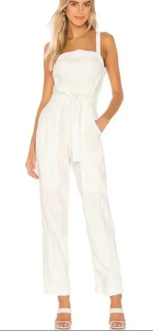 Free People Go West Utility Jumpsuit White Cargo Sleeveless Cutout Back‎ Small thumbnail 1
