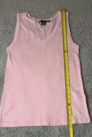 Ralph Lauren Sport Womens Large Pink V-Neck Tank Top Pima Cotton Lyocell thumbnail 1