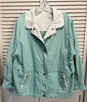 Izzy Sport Mint Green Snap Up‎ Rain Jacket Collar Cord/Toggle Size Large thumbnail 1